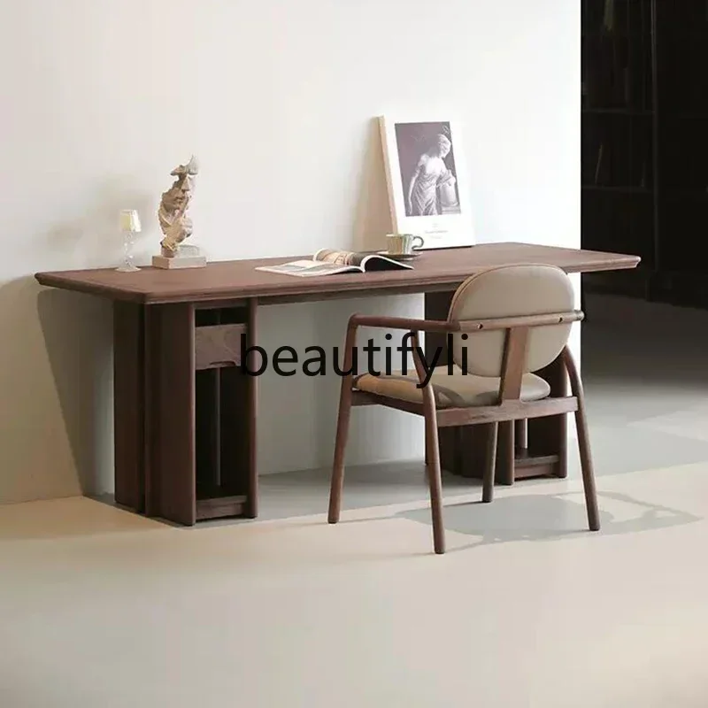 

SS ss7486 North American black walnut Italian log writing office tea table light luxury study table