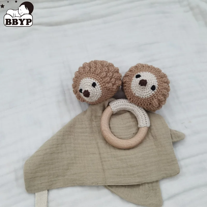 Handmade Hedgehog Crochet Animal Doudou Baby Rattle Craft Baby Children Bed Room Nursery Decor Display Figurines Home Decoration