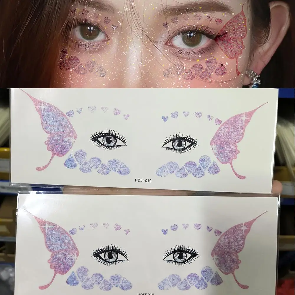 2 قطعة الفراشة الأرجواني والحب ملصقات الوشم المؤقت الفراشات ذاتية اللصق/القلب الوجه الوشم لديكور ماكياج العين الحلو Y2K #6