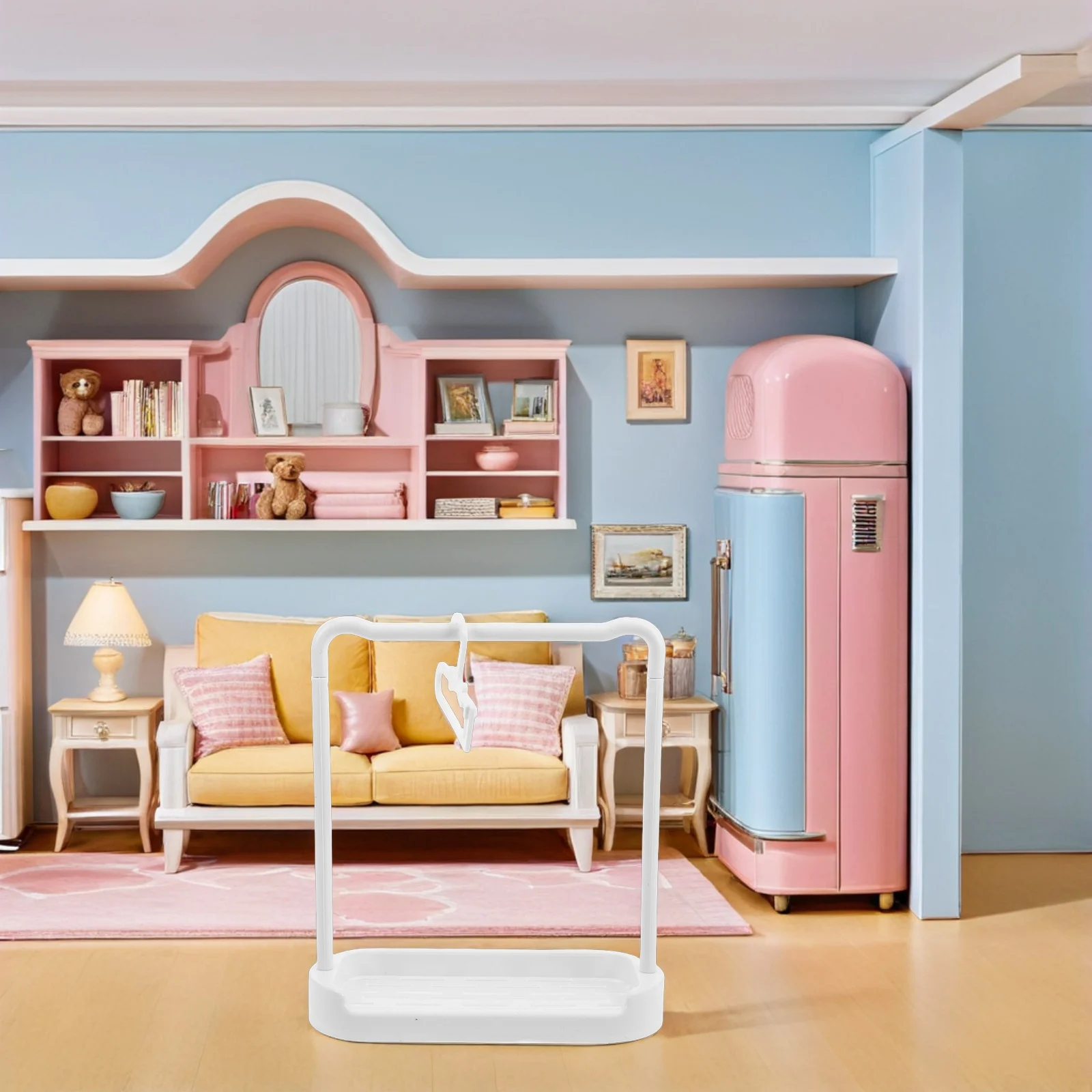 

1Set Miniature Clothing Rack Secure Display Organizer Dollhouse Wardrobes Accessories Transparent Material Realistic Touch