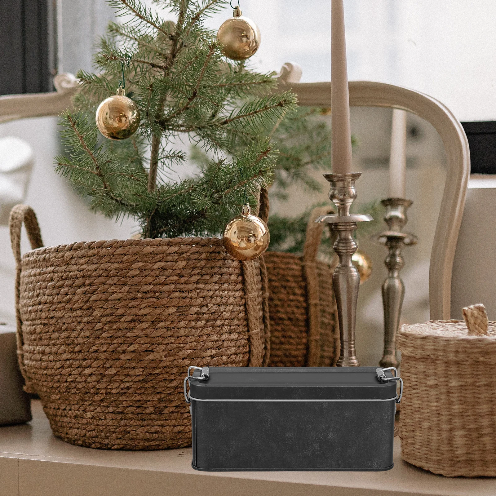 علبة حديدية لتغليف حاوية قصدير معدنية مستطيلة لتخزين الوجبات الخفيفة والحلوى والديكور القابل لإعادة الاستخدام