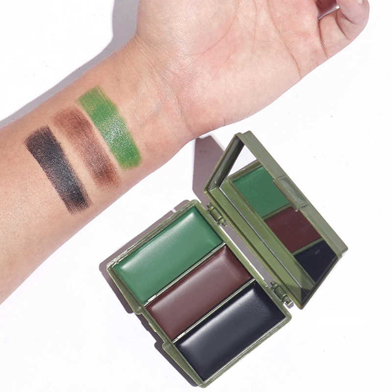 3색 위장 페이스 페인팅 세트, 전술 야외 CS 장비, 혼합 및 마스킹을 위한 사실적인 위장 메이크업 오일