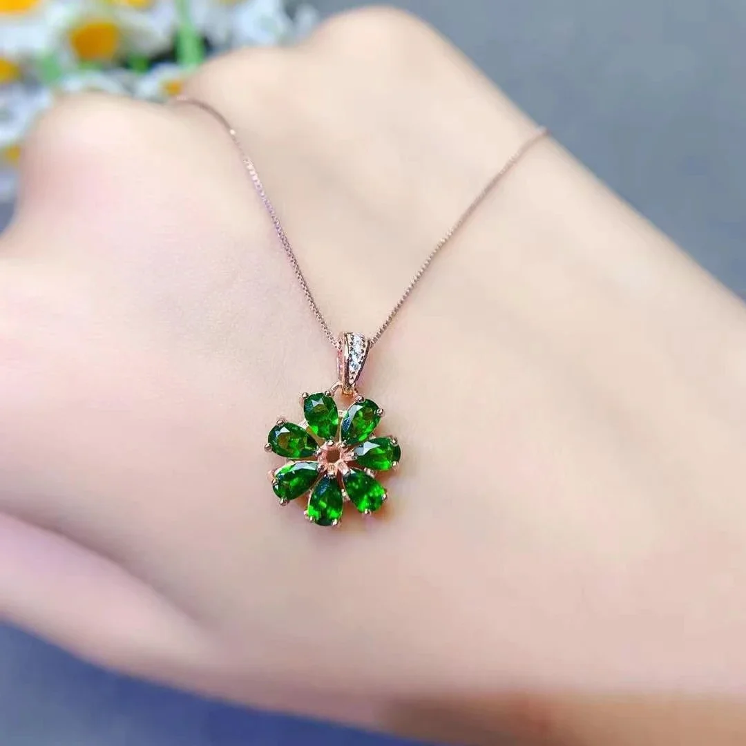 Classic Design 925 Silver Necklace Pendant 3mm*5mm Total 1.8ct Natural Diopside Pendant 18K Gold Plated Diopside Jewelry - Image 4