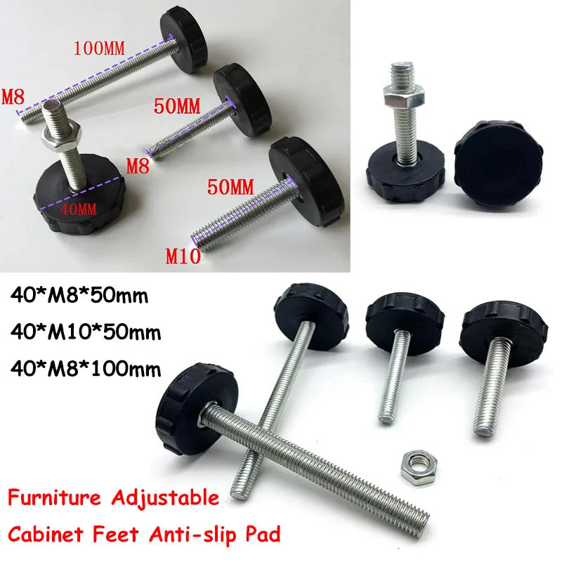 2/4/8/10pcs Plastic Adjustable Screw Feet 40*M8*50mm 40*M10*50mm 40*M8*100mm Anti-Slip Feet for Furniture Office Chair Table