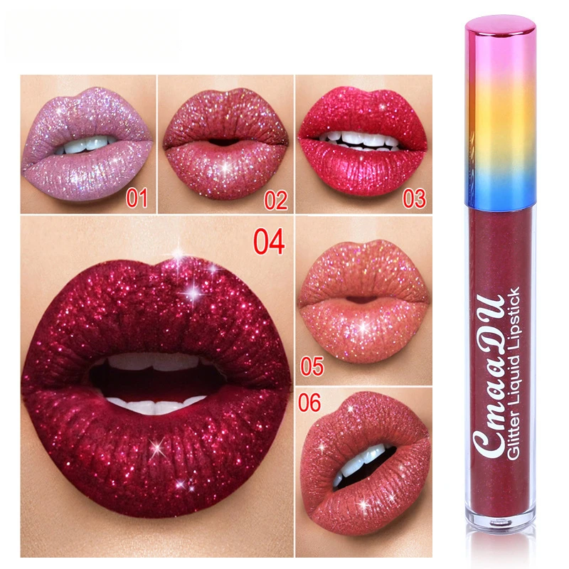 6 Color Glitter Liquid Lipstick Shiny Lip Gloss Waterproof Long Lasting Shimmer Shiny Illusion Natural Liquid Lipstick Makeup