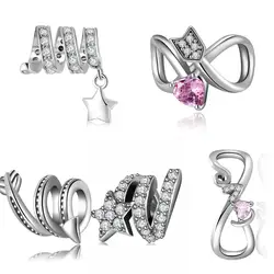 925 Sterling Silver Spiral shape with sparkling CZ star Beads Fit Original JIUHAO Charm Bracelet beads for fine jewelry making