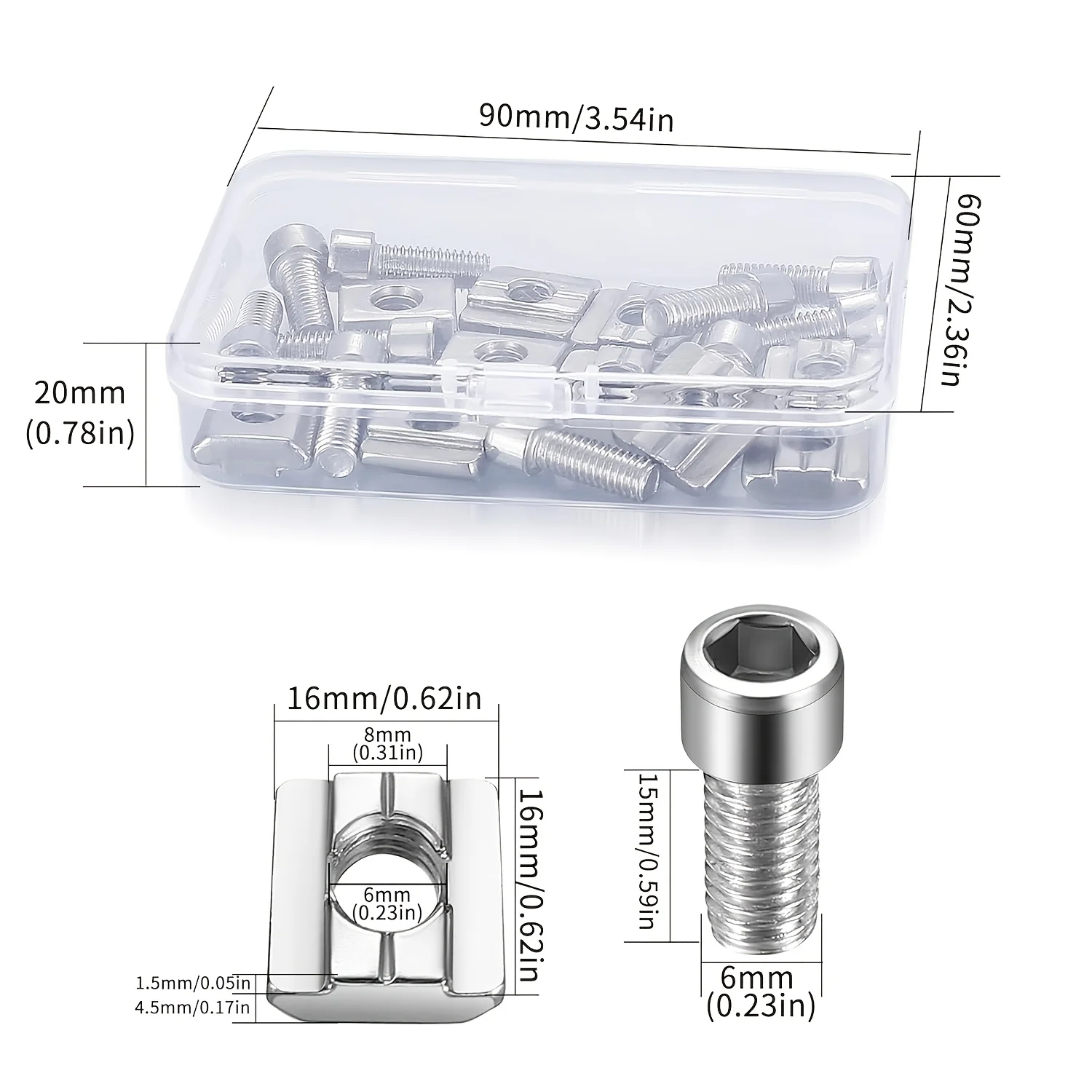 T-nut kit M6/M8 stainless steel nuts and bolts assortment, suitable for aluminum profiles, fits 30/40 series aluminum extrusion groove sliding nuts