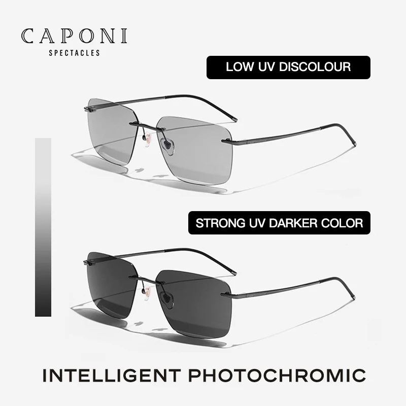 CAPONI reines Titan photo chrome Sonnenbrille randlos polarisiert fahren Herren Sonnenbrille ultraleichte UV400 Marken schirme bs28923