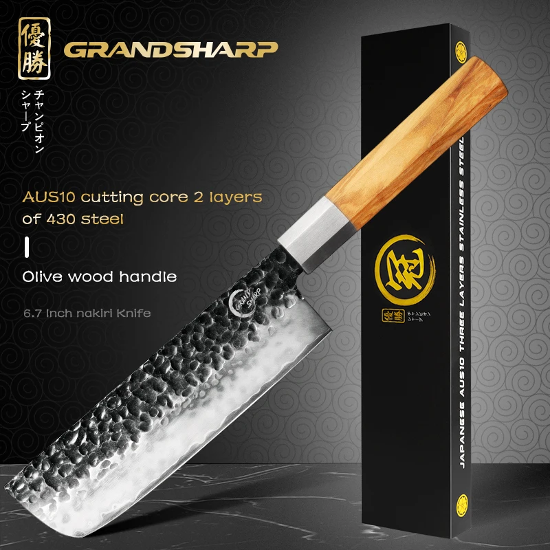 

Grandsharp, 6,7 дюймов, искусственные профессиональные японские кухонные ножи ручной работы AUS10, 2-слойные Стальные Кухонные ножи шеф-повара, резак для овощей