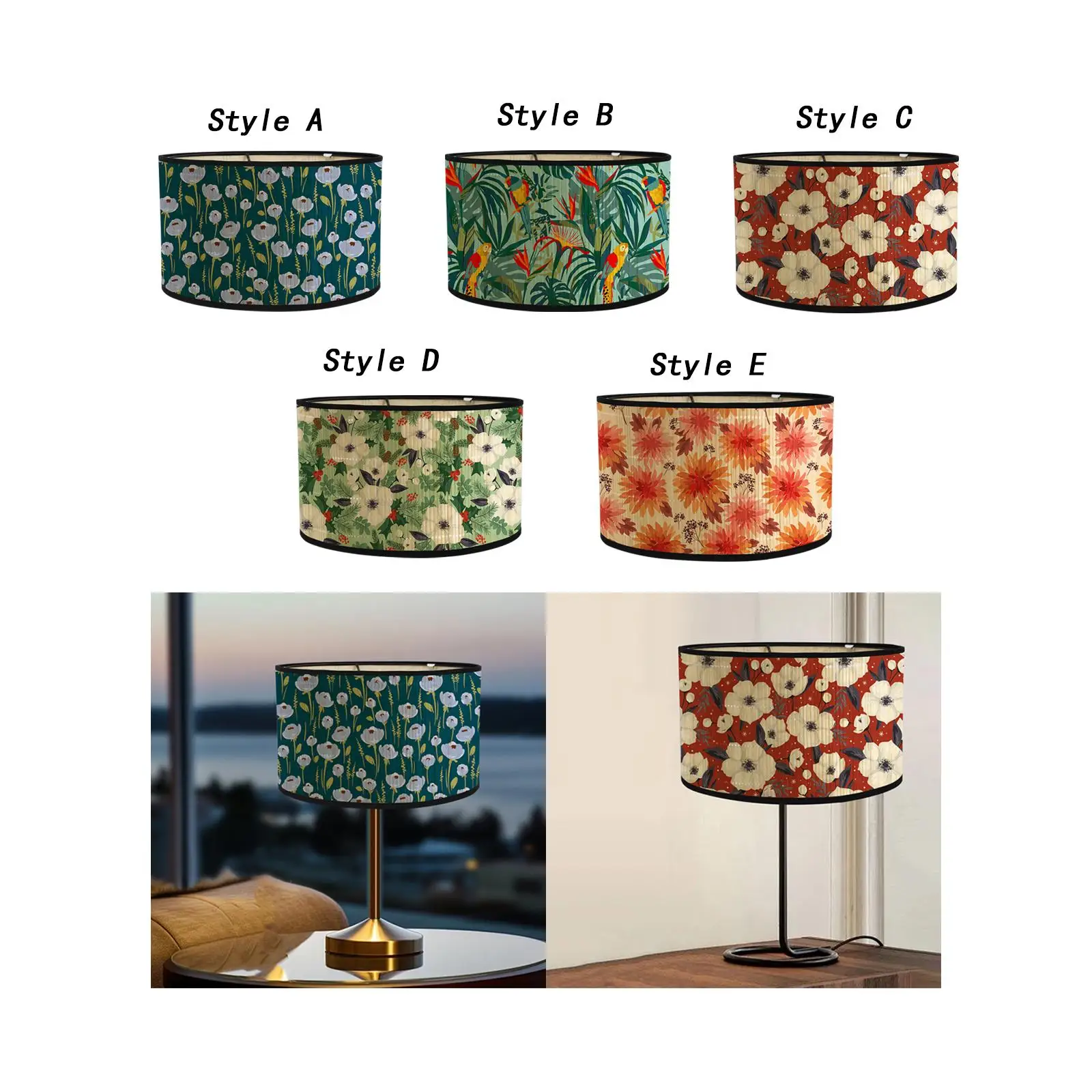 Bamboo Drum Lampshade, E27 Pendant Light for Home and Office