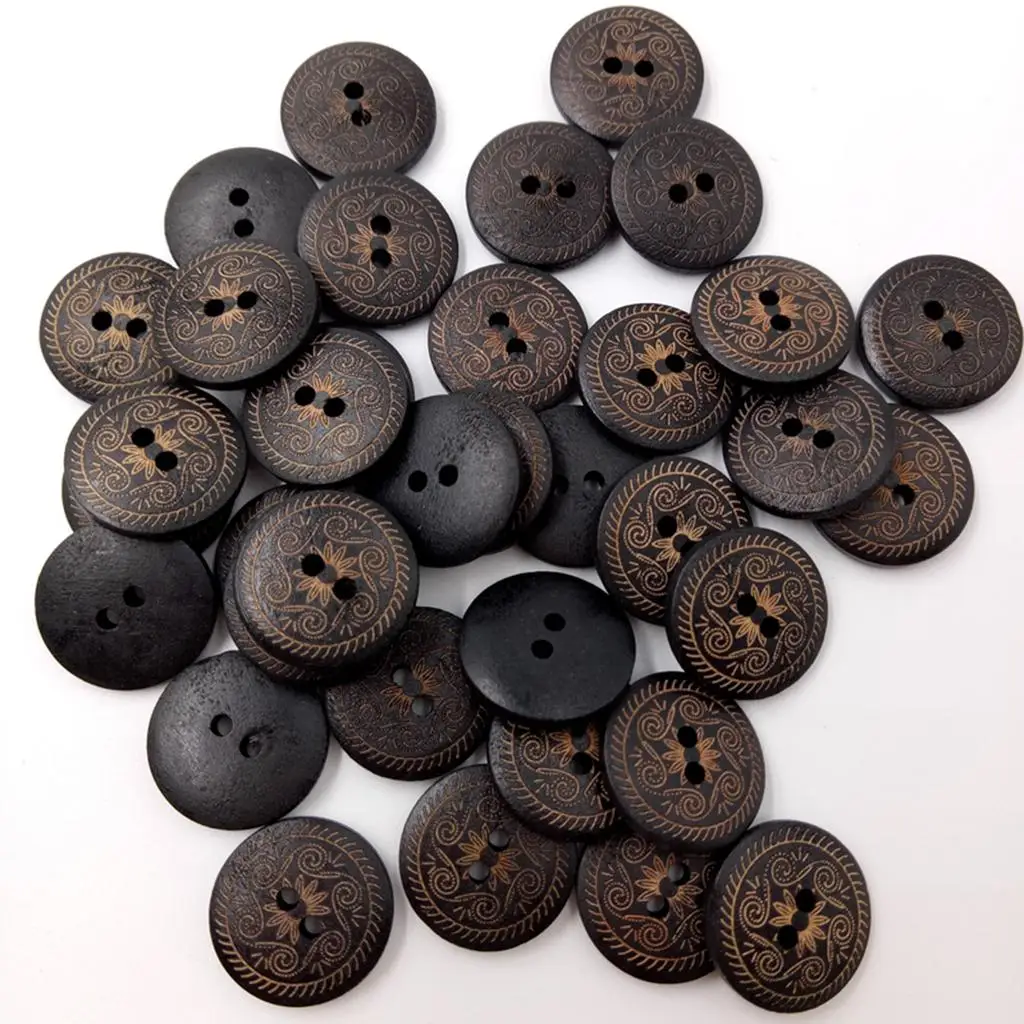 50 Pieces Vintage Round Flower Floral 2 Holes Wood Sewing Buttons Clothes view 3