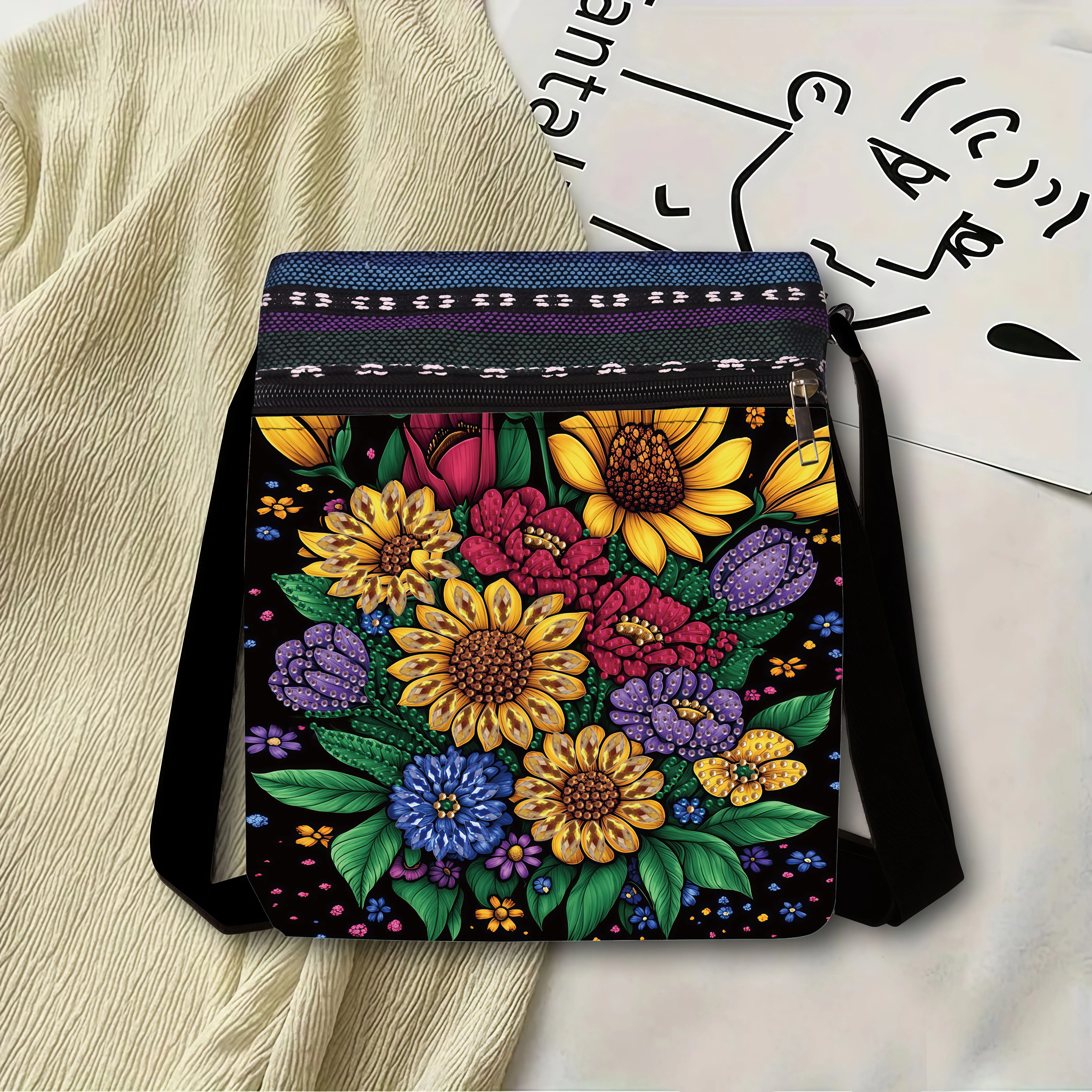 1 Piece Diamond Painting kit, Messenger bag, flower Pattern, canvas Material, Practical and easy to store, Thanksgiving gift