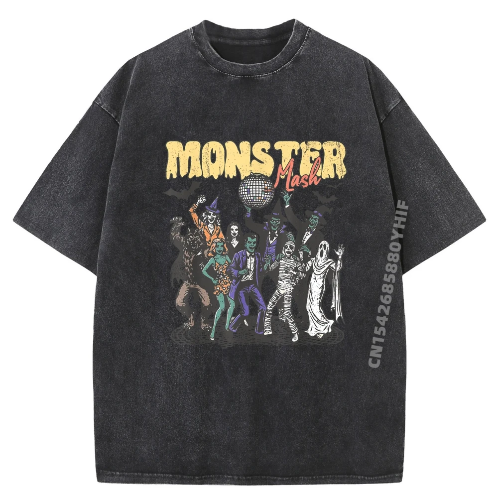 

Funny Frankenstein Monster Mash Horror Movies Lovers Black T Shirt Man Clothes Big Size Washed Oversized Shirt