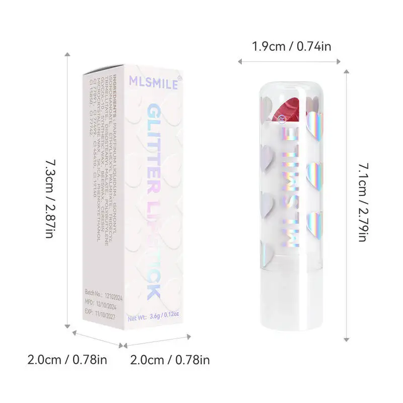 MLSMILE 6-Farben Star Pearl Feuchtigkeitsspendender, einfach aufzutragender, fein schimmernder, weißer Valentinstag-Lippenstift-Lippenbalsam