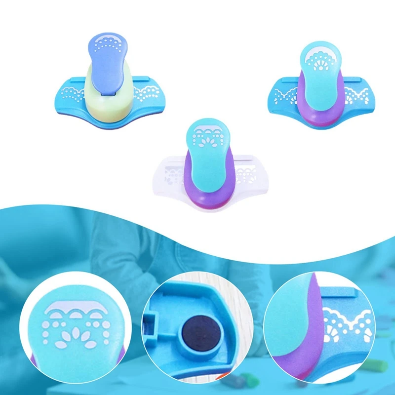3Pcs Paper Craft Punch Round Label punzonatura Craft Hole Punch Shapes Set Edge Paper Punch Lever Action Craft Puncher