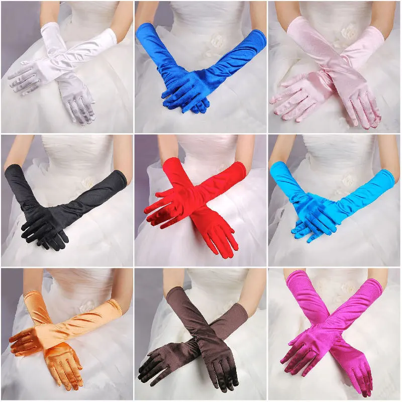 Classic Adult 21 Colors  Elbow Stretch Satin Finger 38 cm Long Gloves Women Flapper Gloves Matching Costume