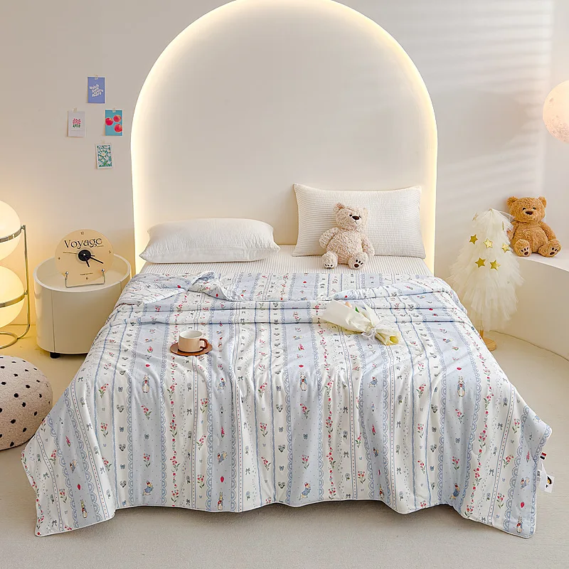 SRETNO Cartoon Knitted Cotton Thin Quilt with Soybean Fiber Filling Children Summer Air Conditioning Quilt Washable Comforter
