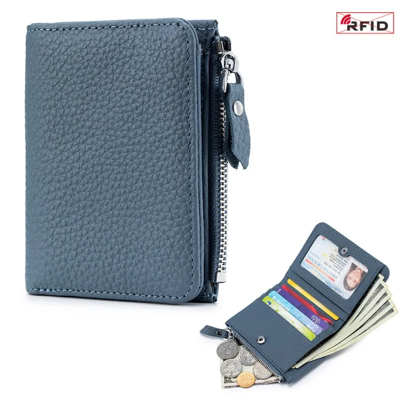 New fashion ultra-thin short wallet, large capacity women's RFID wallet, zipper wallet, and coin purse