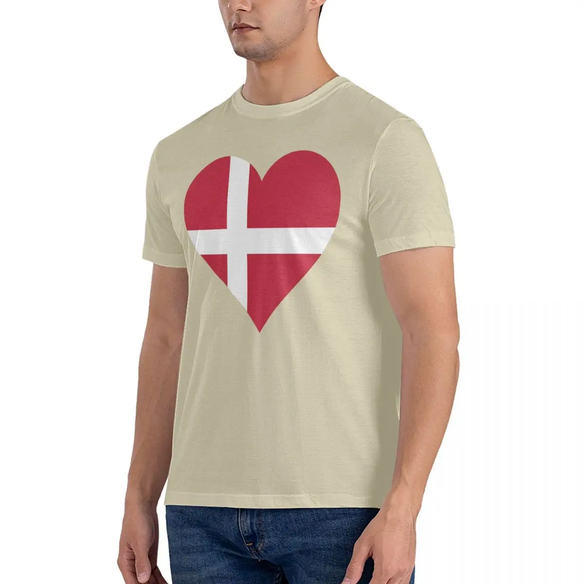 Men T-Shirts Denmark Danish Ensign Heart Sticker Creative Pure Cotton Tees Short Sleeve Europe T Shirt Round Neck Clothing Gift