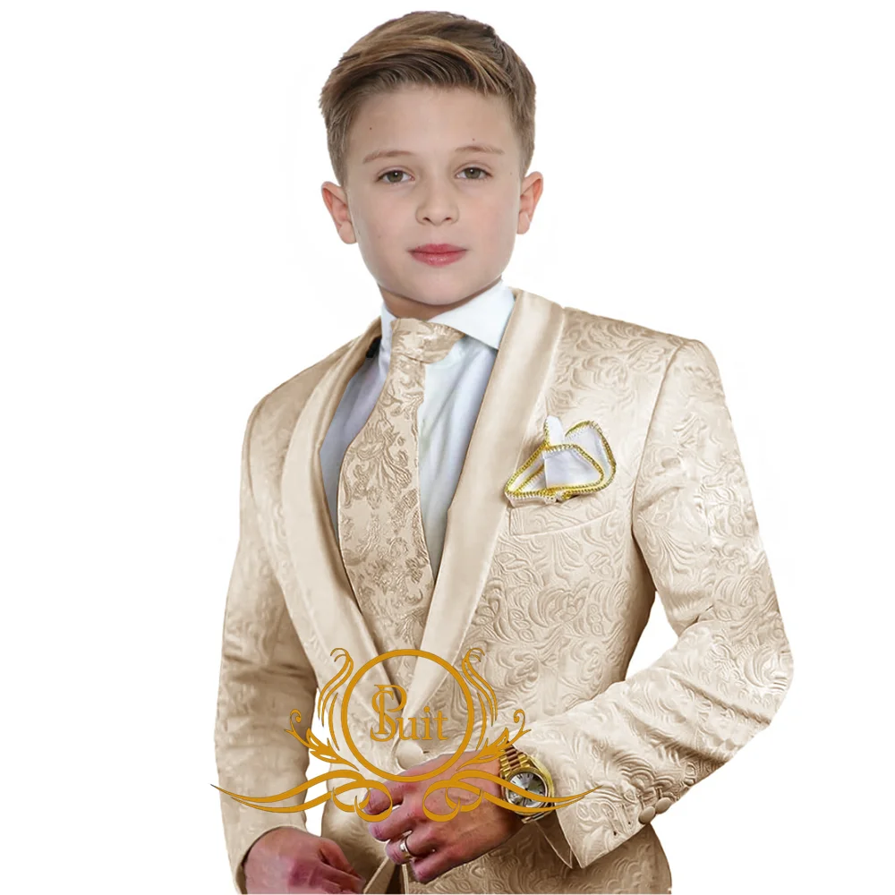 Boy 2 Piece Jacquard Dress Suit One Button Tuxedo Blazer Pants Set Kids Wedding Suit