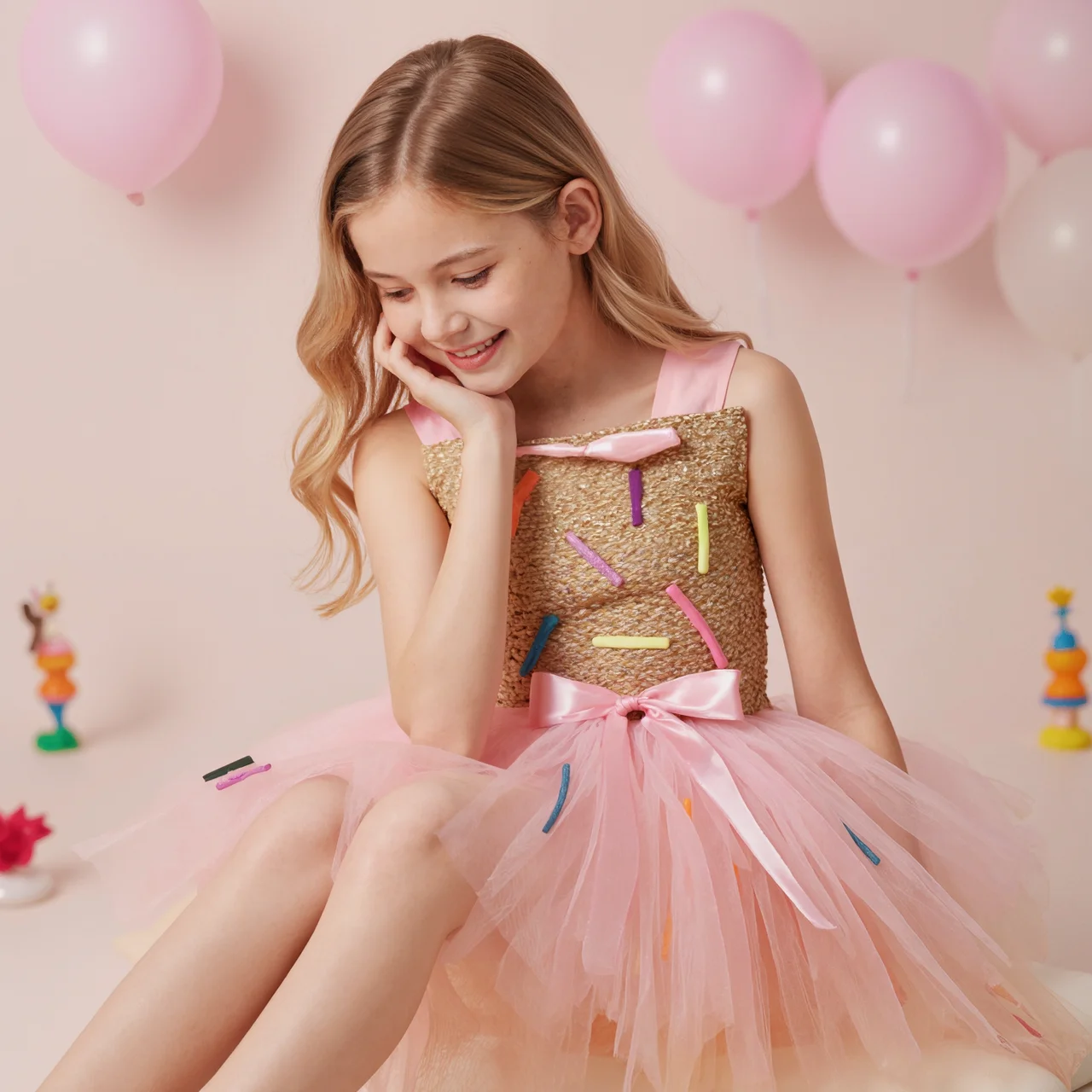 Pink Ice Cream Candy-Themed Girls Dress Cute Princess Dress Children\'s Costume Wedding Outfits For Birthday Carnival Party ﻿