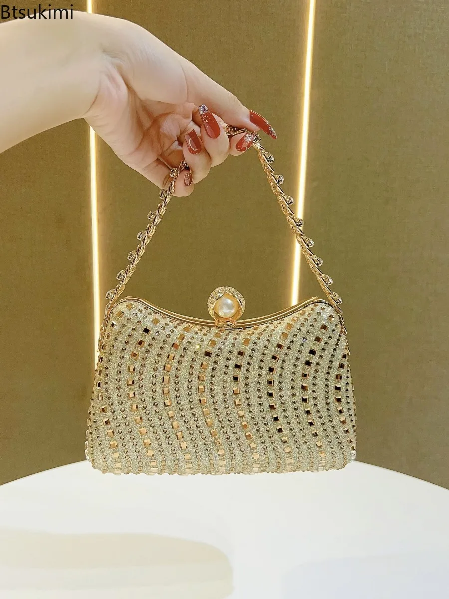 Fine Rhinestone Diamond Inlay Dinner Evening Bags Women Retro Luxury Small Clutch Bags Bride Wedding Party Purses Shoulder Bag