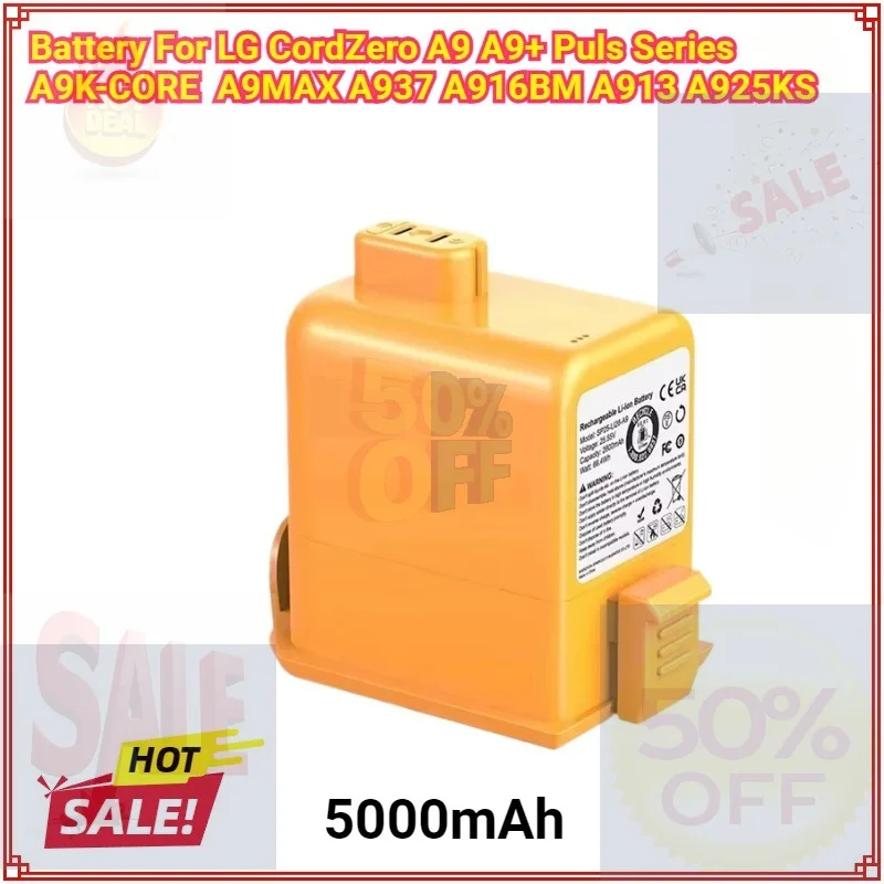 

2024 Replacement Battery for LG Cord Zero A9,A9S,P9,A9K-CORE,A9MAX,A9T-Ultra,A9K-PRO,A9N,A9M,A9 Plus 25.55V 5000mAh