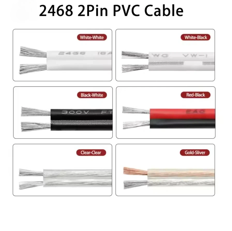 2468 Dual Wire Tinned Copper PVC Insulated Cable For Single Color LED Strip Light Extension Wire 16/18//20/22/24/26/28/30 AWG