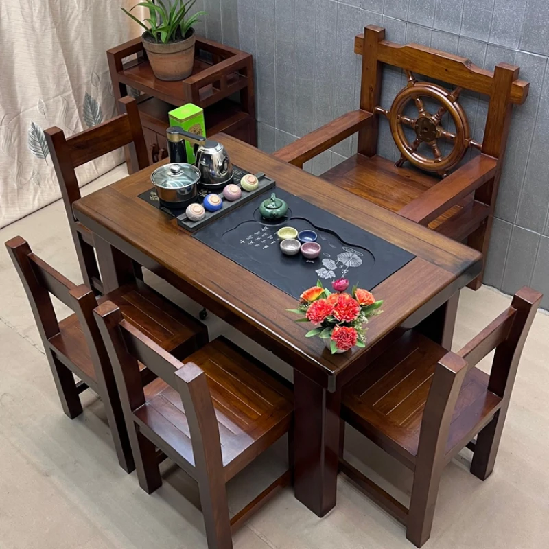 

Balcony small tea table and chair combination living room pure solid wood coffee table tea table office small apartment househol