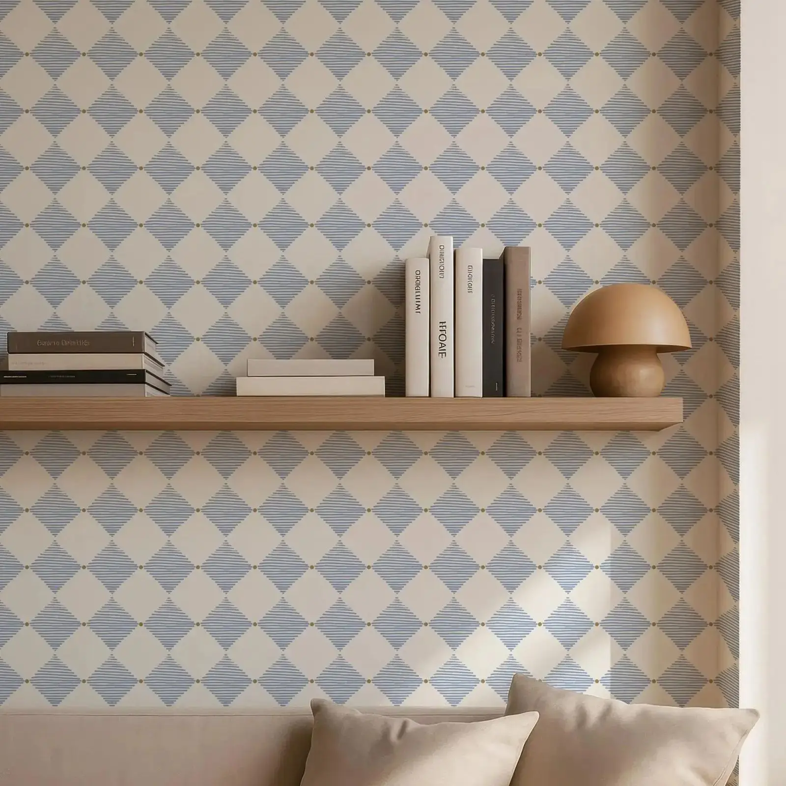 Blue Diamond Cottage Peel & Stick Wallpaper,Vintage Elegant Grid Wall Mural For Room Decor.Self-adhesive Or Tradition Wall Paper