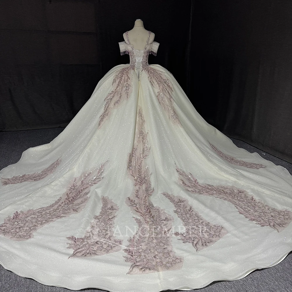 Customized Sparkly Sequin Sweetheart Beaded Ball Gown Wedding Dresses 2026 Short Sleeves Court Train Bridal Gowns robe de mariée