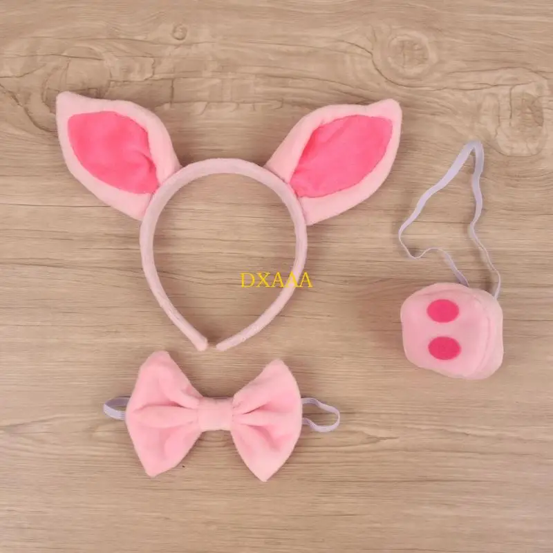 DXAA Kids Pink Pig Ears Headband Bowtie Nariz Tail Halloween Cosplay Accesorios