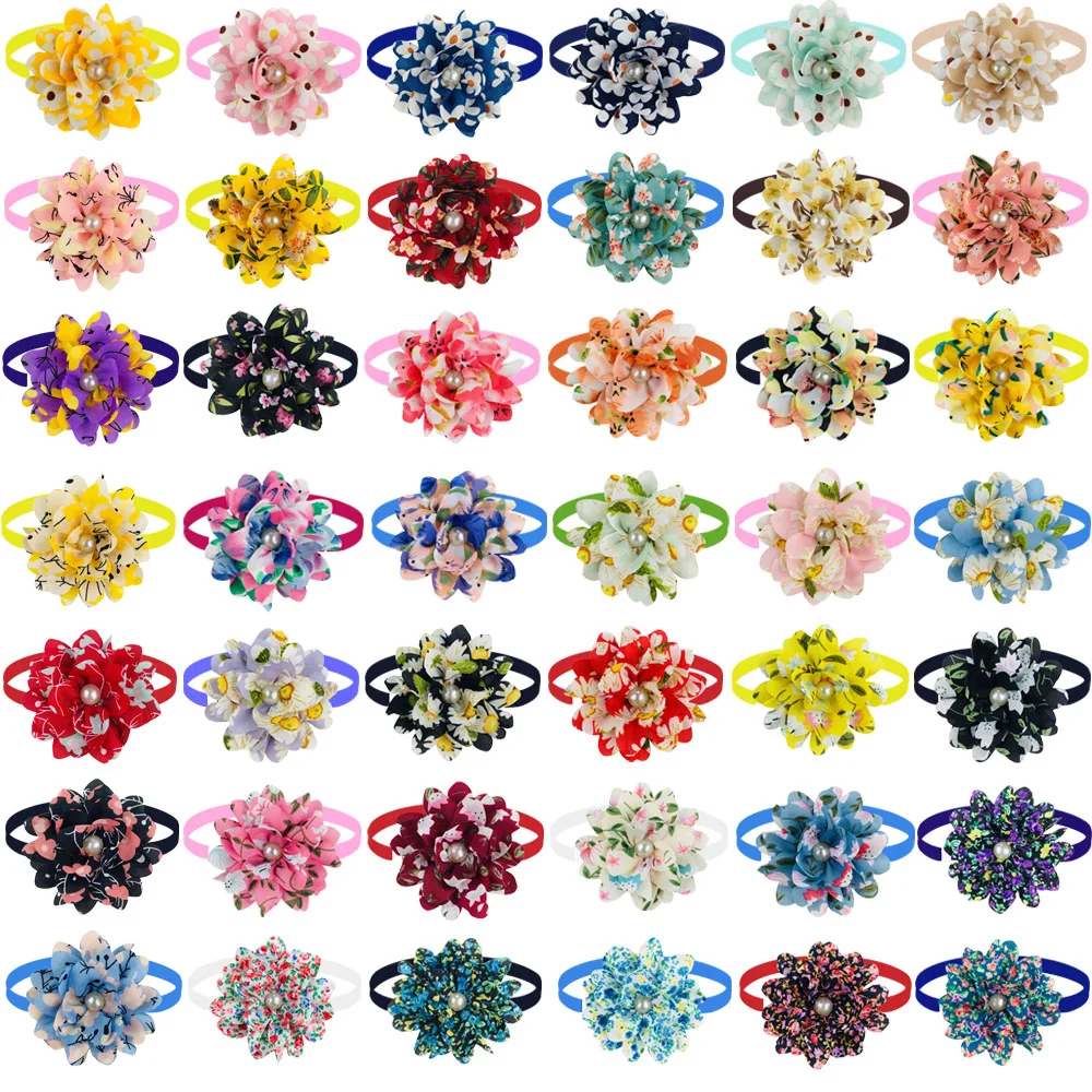 50/100pcs Big Flower Dog Bowties Fashion Bow Ties Collar Summer Dogs Pets Grooming Products Dog Accessories For Small Dogs