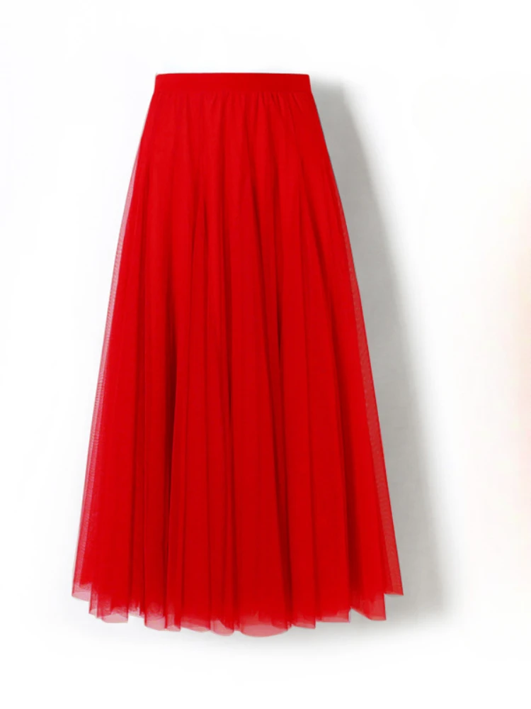 กระโปรงตาข่ายผู้หญิง ฤดูร้อน เอวสูง ยืดหยุ่น ทรงเอ หลวม สบายๆ ใส่ได้ทุกวัน ดูดี มีสไตล์ บางเบา หวาน สดใส ลดอายุ