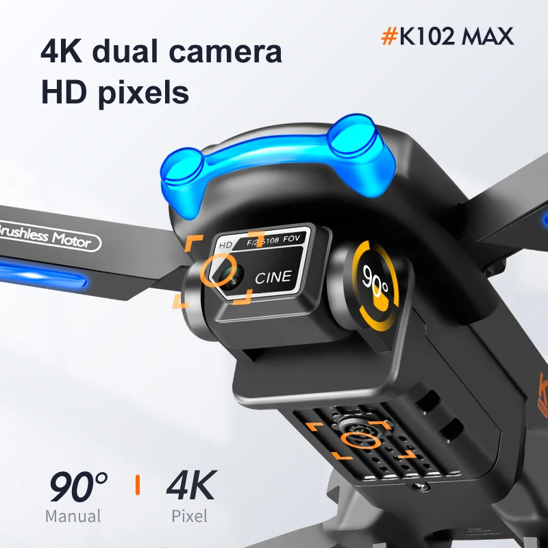 2024 K102 Drone tanpa sikat สูงสุด4 K กล้องคู่ลื่นไหลด้วยแสงหลีกเลี่ยงอุปสรรค Quadcopter ควบคุมระยะไกลโดรน500เมตรสำหรับของเล่นเด็ก