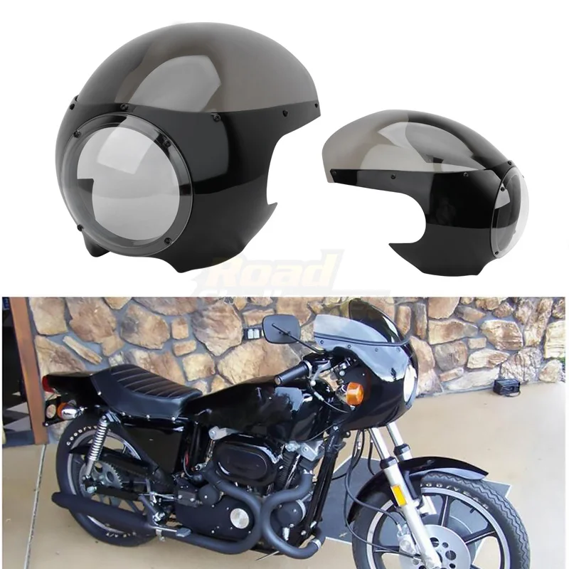 Xe Máy Cafe Race Đèn Pha Fairing 5-3/4 "Trước Màu Đen Sáng Bảo Vệ Dành Cho Harley Sportster 883 1200 XL dyna