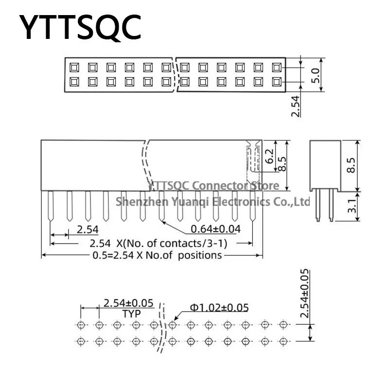 10pcs Pitch 2.54mm Double Row Straight FEMALE PIN HEADER PH8.5 PITCH Strip Connector Socket 2x2p 3p 4p 5p 6p 20p 30p 40p