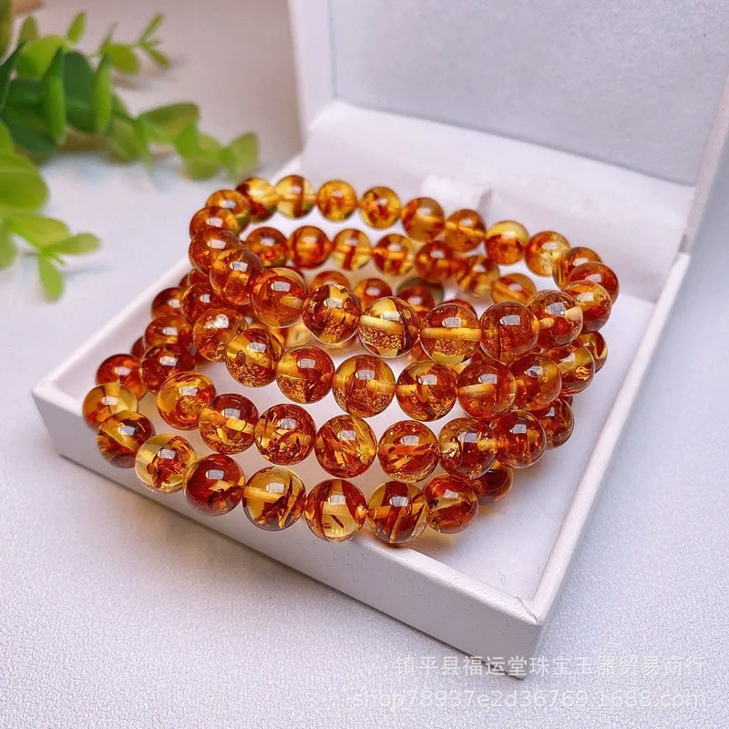 Honey blood amber barrel bracelet, men's and women's jewelry, handcrafted beads