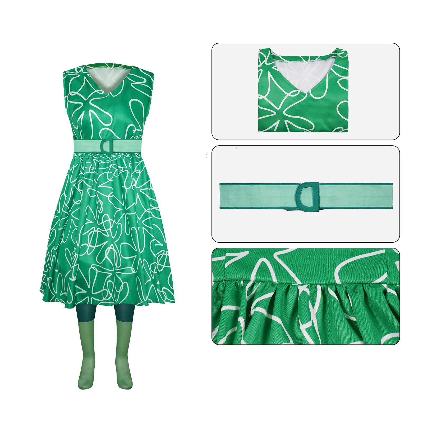 Costume de Cosplay de Film Inside Out, Robe Verte de ixd'Halloween, Uniforme de Jeu en Plis Trempé pour Enfants et Adultes Bol