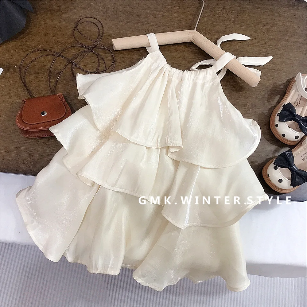 

Girls Casual Dresses Summer New Ruffled Edge Vacation Seaside Camisole Skirt Baby Children Clothing Sand 2025 Pleated