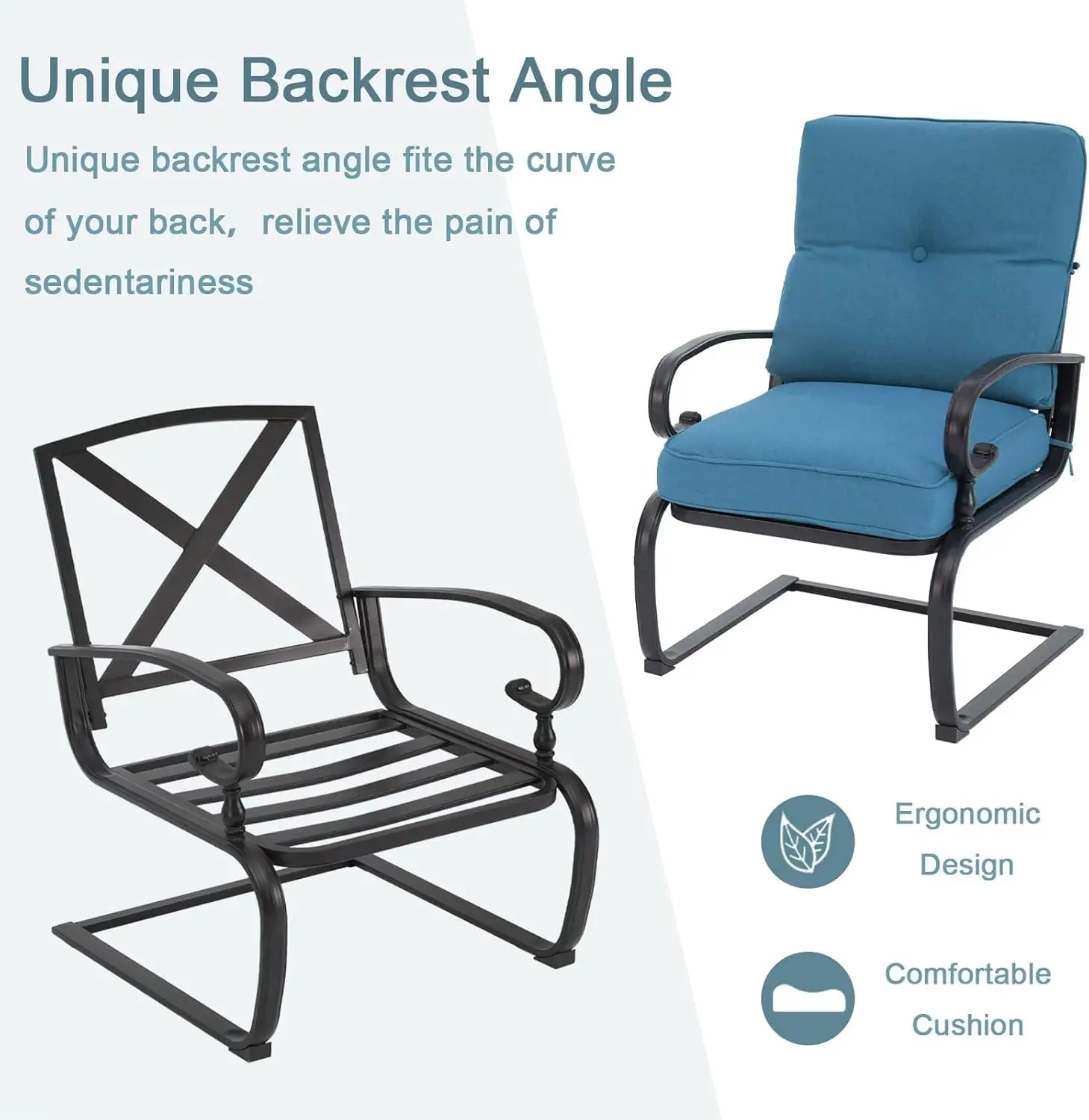 3 Pcs Outdoor Bistro Set, Wrought Iron Frame Patio Spring Chair Set with Cushion & Round Table for Yard, Balcony, Poolside