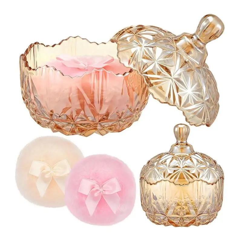ABIT Velour Face Body Glitter Powder Puff Large Body Powder Puff And Washable Reusable Crystal Container Wet Dry Makeup(Amber)