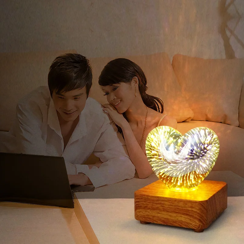 LED3D night light romantic atmosphere desk lamp USB dreamy heart-shaped atmosphere light bedside lamp