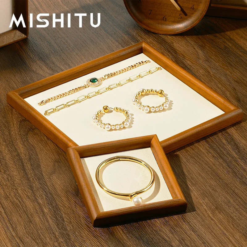 MISHITU Wooden Jewelry Tray Display Plate Rings Bracelet Stationery Sentorage Plate Jewelry Props Viewing Tray Jewelry Storage