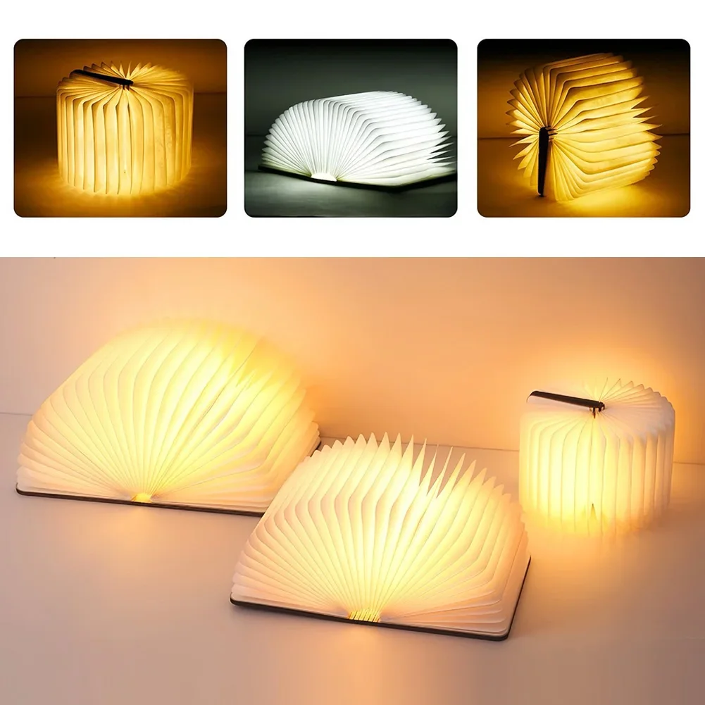 3D Folding Creative LED Night Light RGB Color USB Recharge Wooden Book Light Decor Bedroom Desk Table Lamp for Kid Brithday Gift