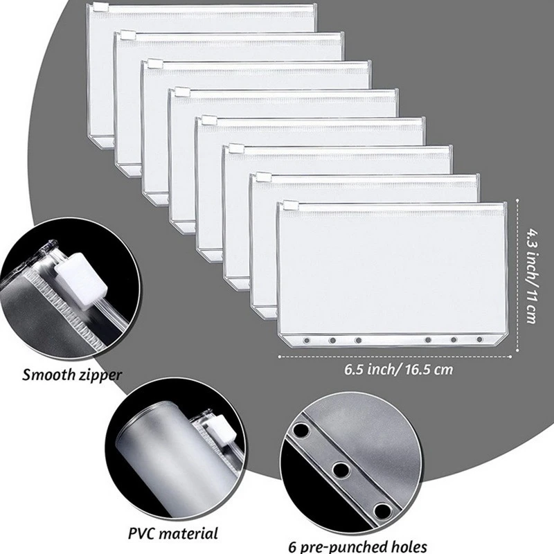 Carpeta Top-A6, planificador de presupuesto, carpeta de cubiertas para cuaderno, carpeta de 6 agujeros, bolsillos, carpeta de PVC con cremallera, sobre para ahorrar dinero