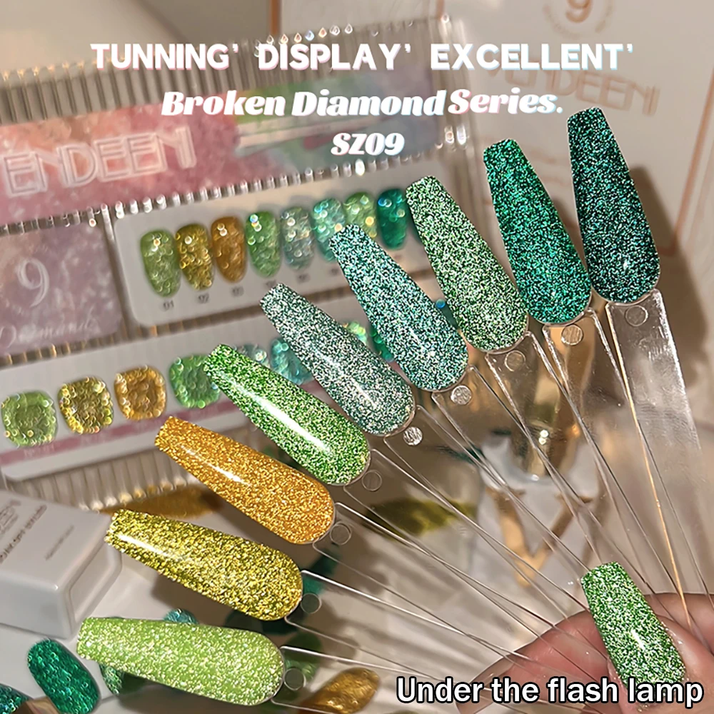 Vendeeni 9 Farben/Set Grüner Glitzer-Broken-Diamond-Gel-Nagellack TPO FREI Semi-Permanenter Glitzer-UV-LED-Gel-Lack mit Display – Detail 15