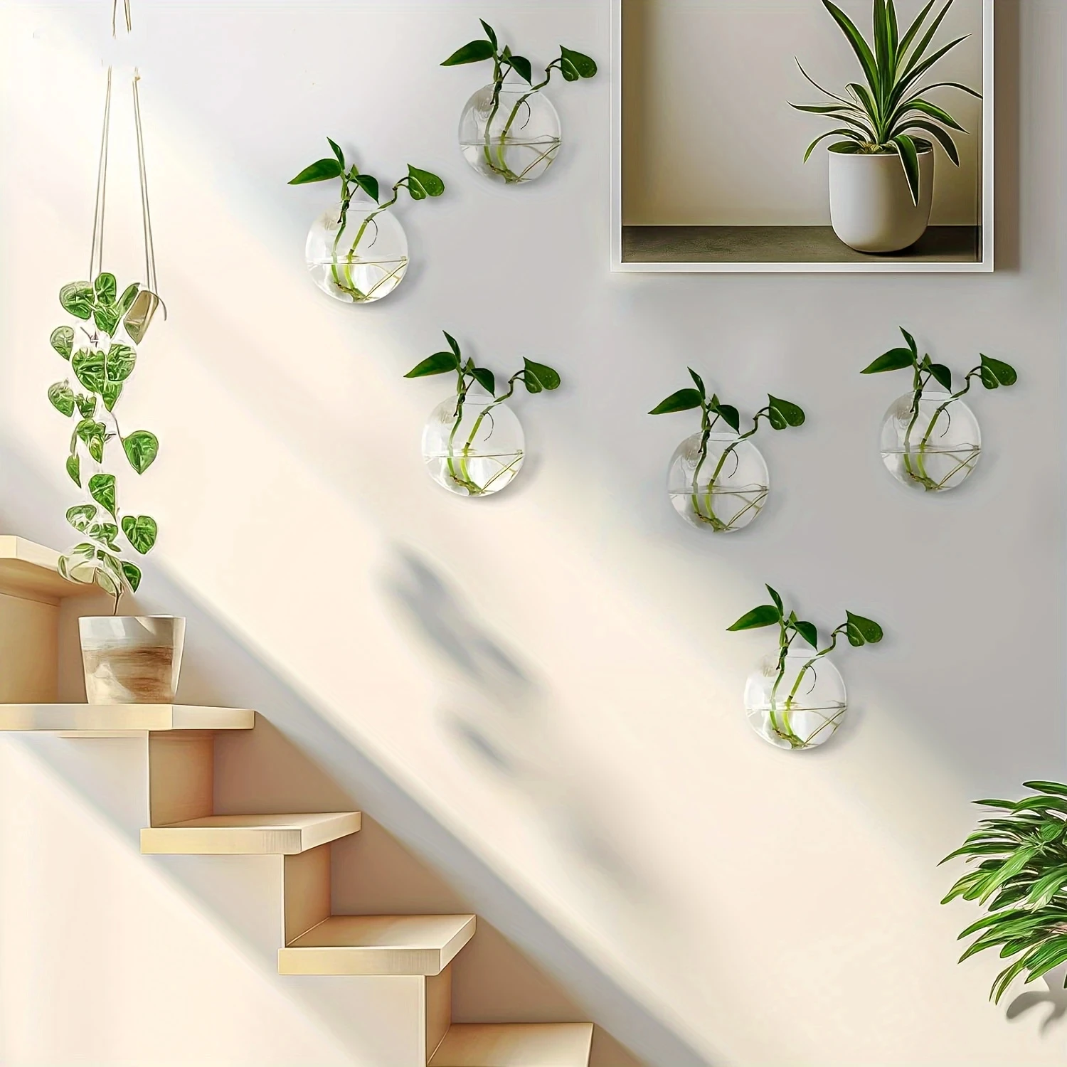 2/4/6/8 Pack Wall Hanging Glass Terrari2um - Self-Watering Hydroponic Planter for Home Office Decor, Handmade Round Crystal Vase