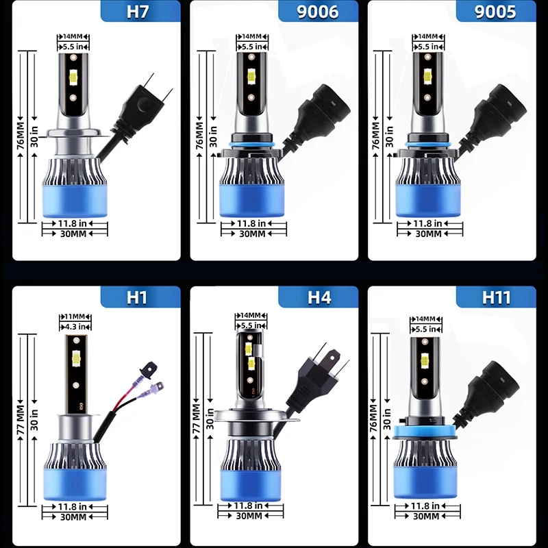 2pcs LED Car Headlight H1 H7 H11 9005 9006 H4 H13 9004 9007 Canbus 120W 6500K Hi/Lo Beam Auto Lamp Bulb Turbo Fog Light 12V 24V