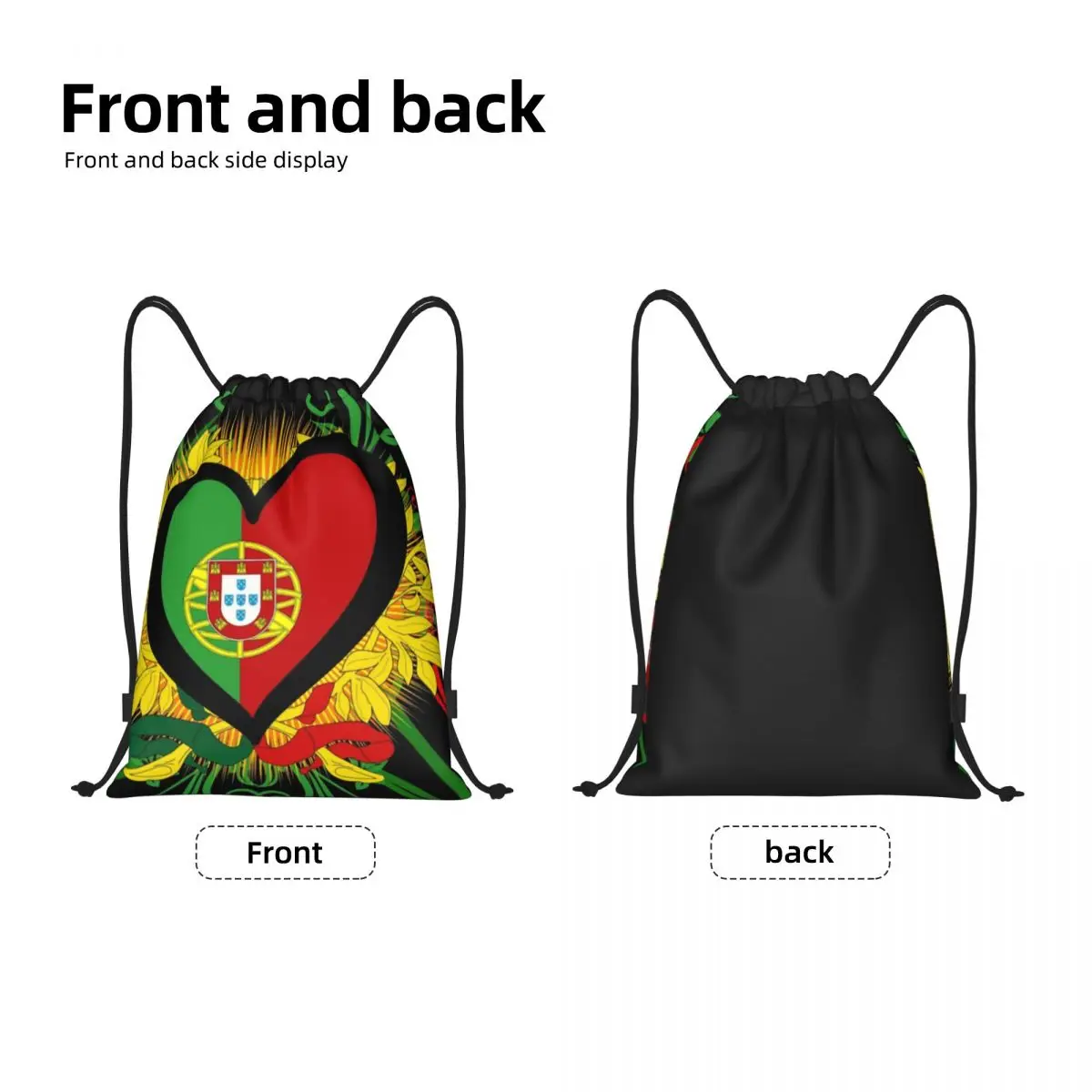 Custom Portugal Flag Heart Gifts Drawstring Bag Women Men Lightweight Portuguese Sports Gym Storage Backpack